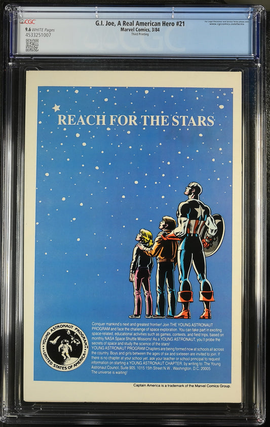 G.I. Joe A Real American Hero # 21 CGC 9.6 Silent 3rd Print 1st Storm Shadow