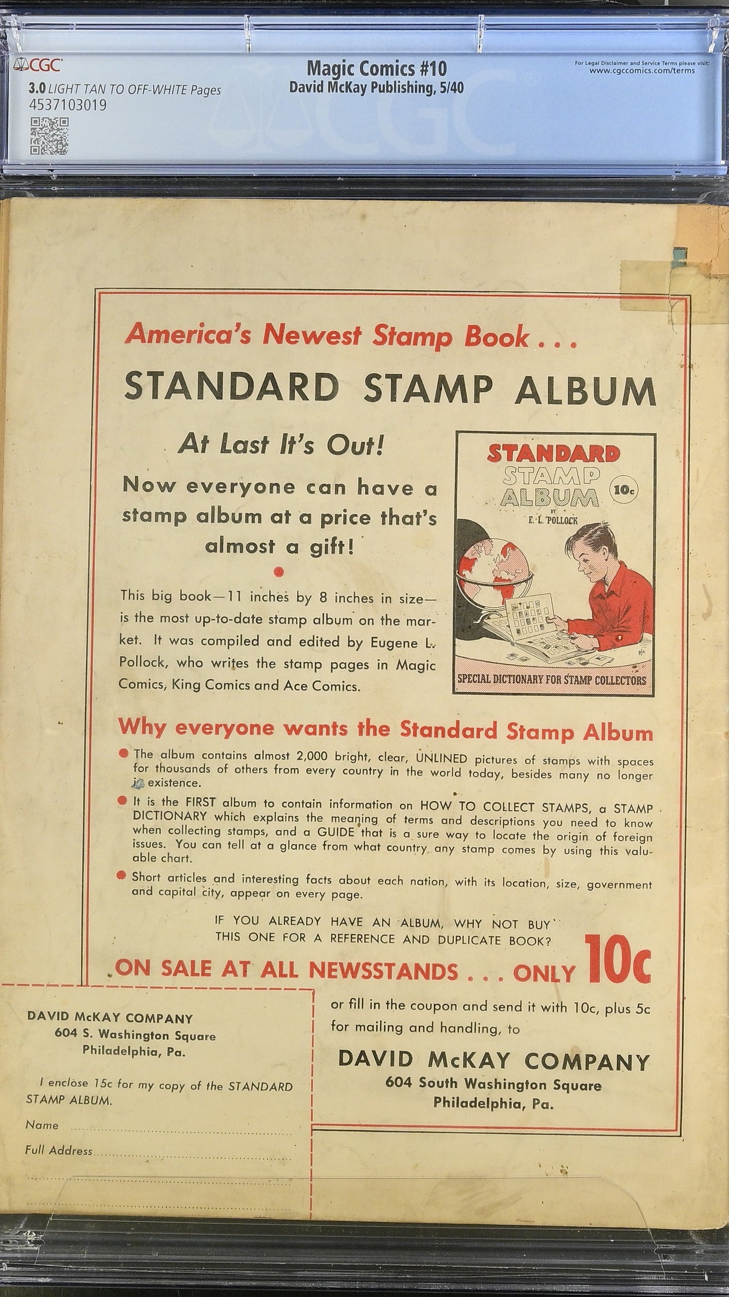 Magic Comics # 10 CGC 3.0 (1940) Good/VG