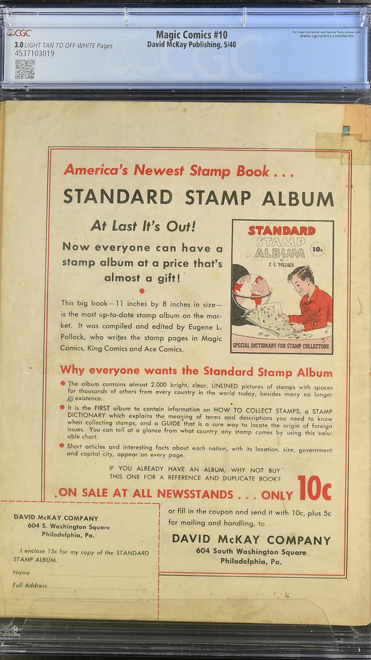 Magic Comics # 10 CGC 3.0 (1940) Good/VG