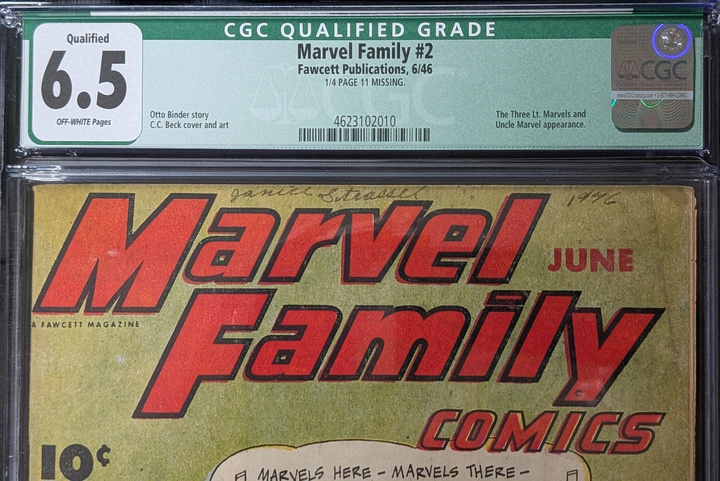 Marvel Family #2 QUALIFIED CGC 6.5